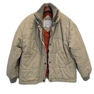 Vtg Mulberry Street Womens Quilted Puffer Jacket Sz S Beige Ribbed Collar Cuffs